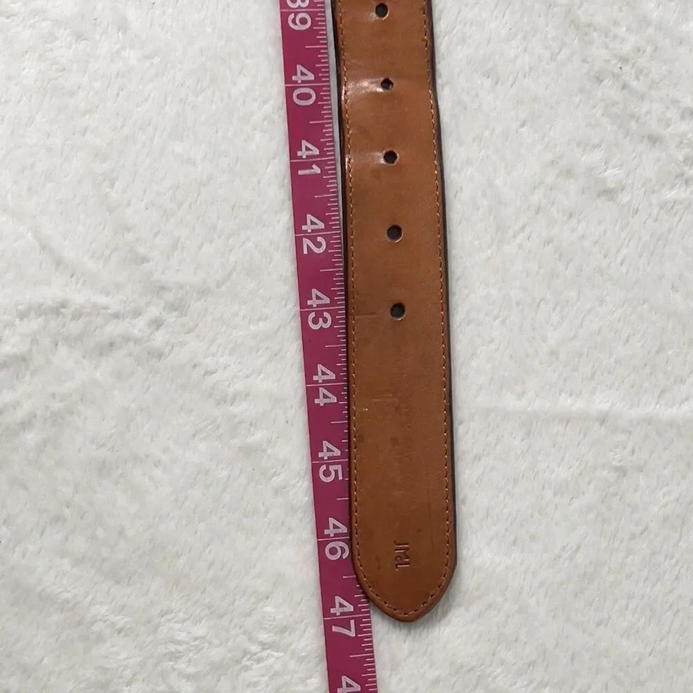 J.Mclaughlin Equestrian Horse Embroidered Fabric Leather Belt Mens Sz 42 Blue‎
